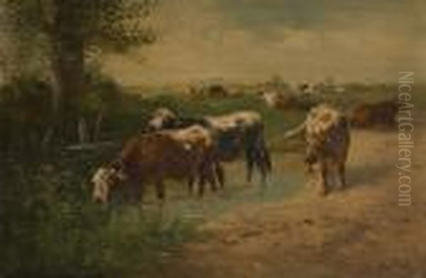 Vaches S'abreuvant Oil Painting by Henry Schouten