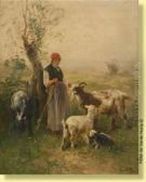 Bergere Et Son Troupeau Oil Painting by Henry Schouten
