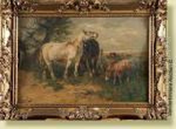 Chevaux Au Pre Oil Painting by Henry Schouten