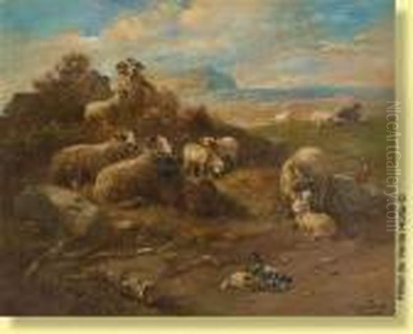 Moutons Dans Un Paysage Oil Painting by Henry Schouten
