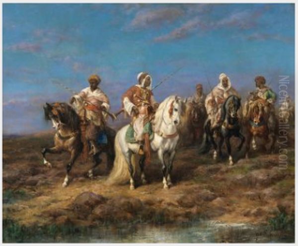 Arab Horsemen Oil Painting by Adolf Schreyer
