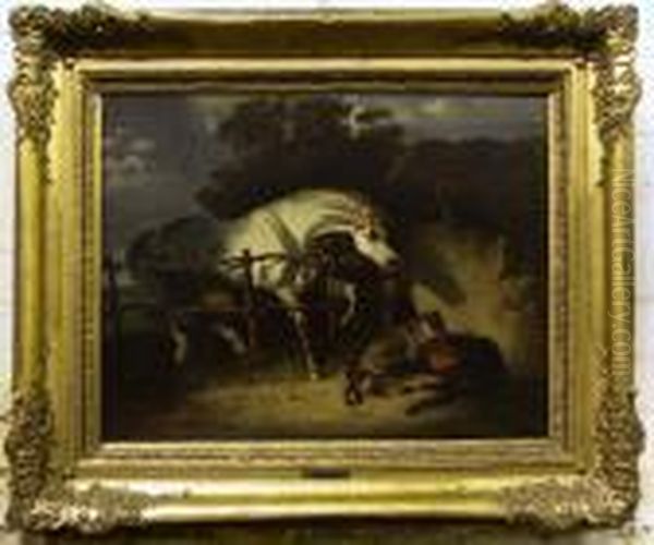 Category: Painting
 Description:merrie Verdedigt Haar Jong Oil Painting by Adolf Schreyer