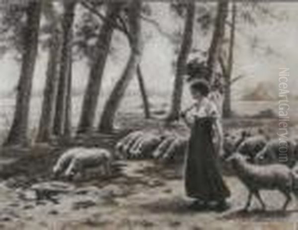 Sherpherdess Tending To Her Flock Oil Painting by Claude Emile Schuffenecker