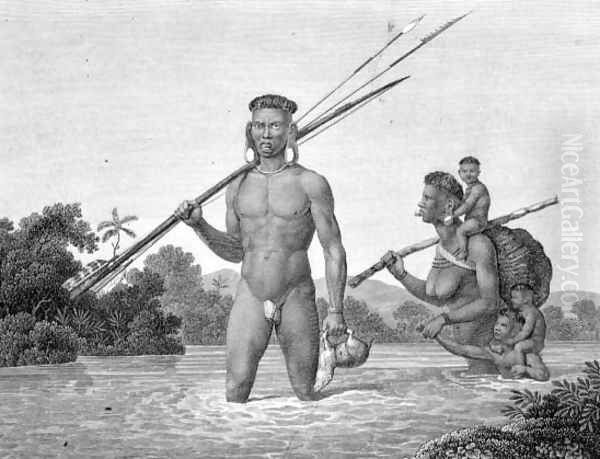 A Botocudos Indian family on the move, Brazil, c.1815-17 Oil Painting by & Rist, Gottfried Seyffer, August