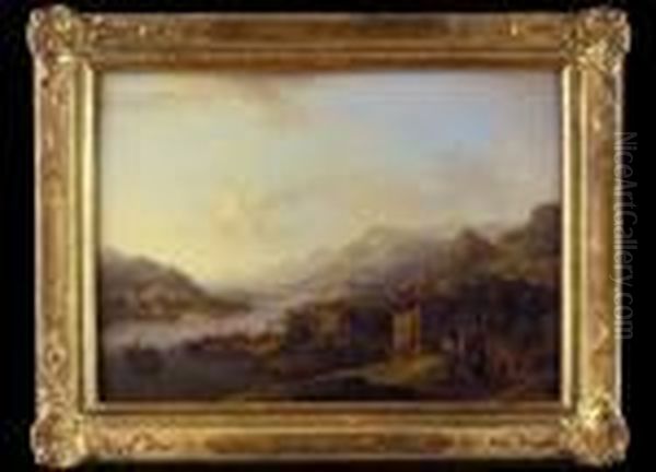 Rheinlandschaft Mit Blick Auf Breisach
 Stimmungsvolle Weite Landschaft, In Der Der Rhein Oil Painting by Christian Georg Schuttz II