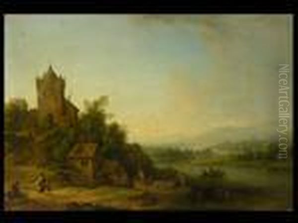 Rheinlandschaft Oil Painting by Christian Georg Schuttz II