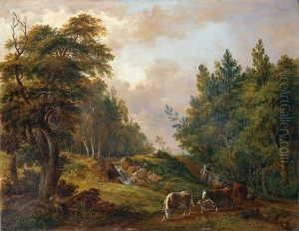 Bewaldete Landschaft Mit Einer
 Viehherde.

 Signiert Und Datiert Unten Rechts: Schuz. Fec. Oil Painting by Christian Georg Schuttz II