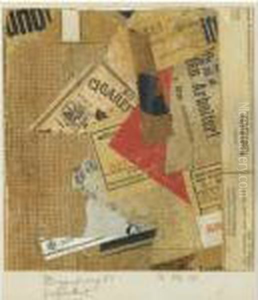 Merzzeichnung 85 Zickzackrot (merzdrawing 85 Zig-zag Red) Oil Painting by Kurt Schwitters