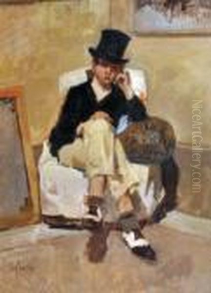 Il Figlio Lello Seduto Nello Studio Di Un Pittore Oil Painting by Eugenio Scorzelli