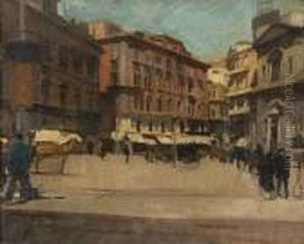 Piazza San Ferdinando, Napoli Oil Painting by Eugenio Scorzelli