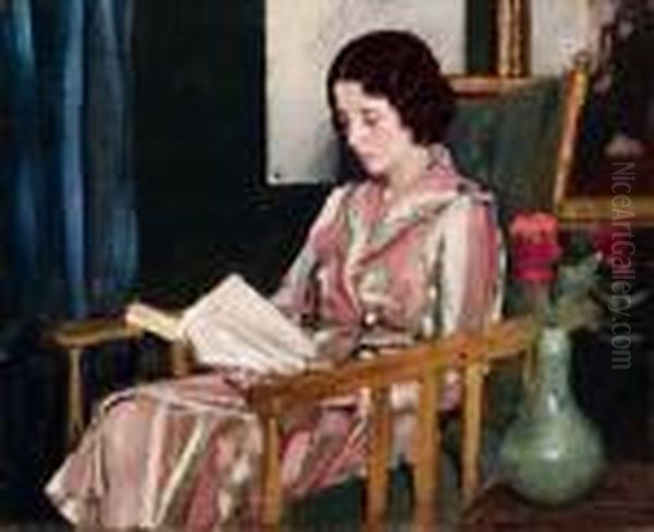 Donna Che Legge Oil Painting by Eugenio Scorzelli