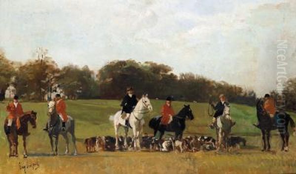 Parforcejager Umgeben Von Ihrermeute Oil Painting by Eugenio Scorzelli