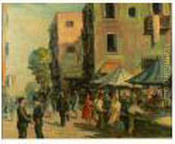 Mercato A Napoli Oil Painting by Eugenio Scorzelli