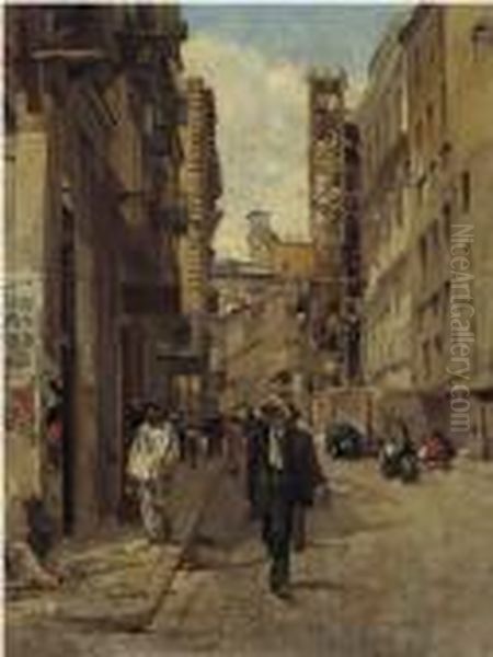 Via Mezzocannone - Napoli Oil Painting by Eugenio Scorzelli