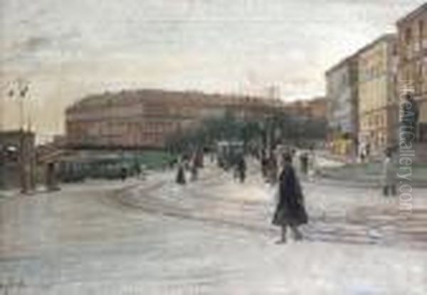 Piazza Municipio Oil Painting by Eugenio Scorzelli
