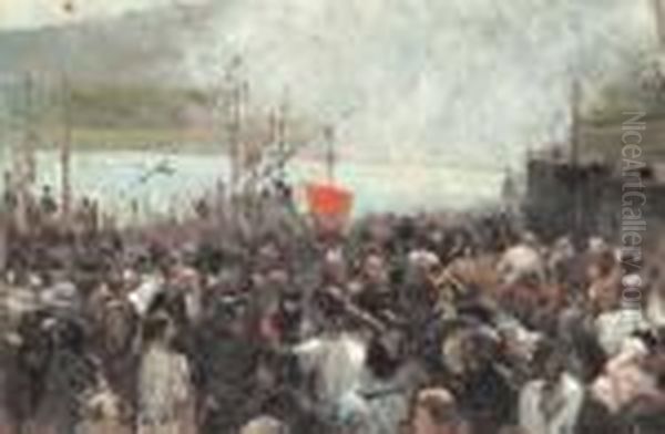 In Attesa Della Nave Oil Painting by Eugenio Scorzelli