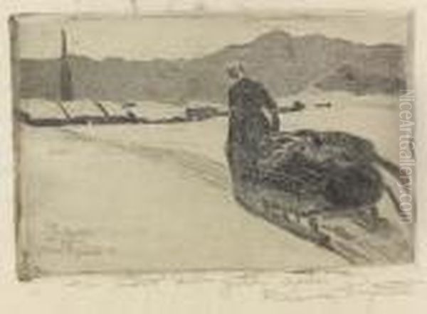 Winterszene Mit Hornschlitten. Oil Painting by Giovanni Segantini