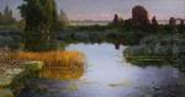 Ruinen In Den Pontinischen
 Sumpfen. Oil Painting by Enrique Serra y Auque