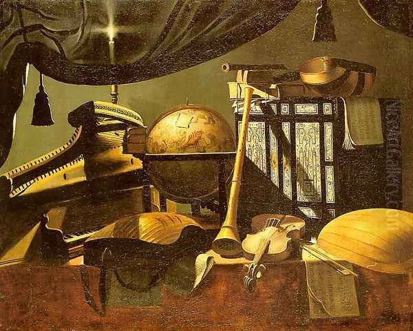 Still-Life with Musical Instruments (undated) Oil Painting by Evaristo Baschenis