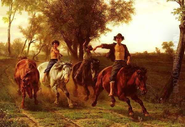 Reitende Zigeunerknaben (Riding Gypsy Boys) Oil Painting by Carl Steffeck