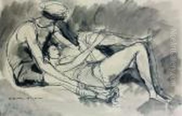 Berger Et Troupeau Dans Un Paysage Vallonne Oil Painting by Rene Seyssaud