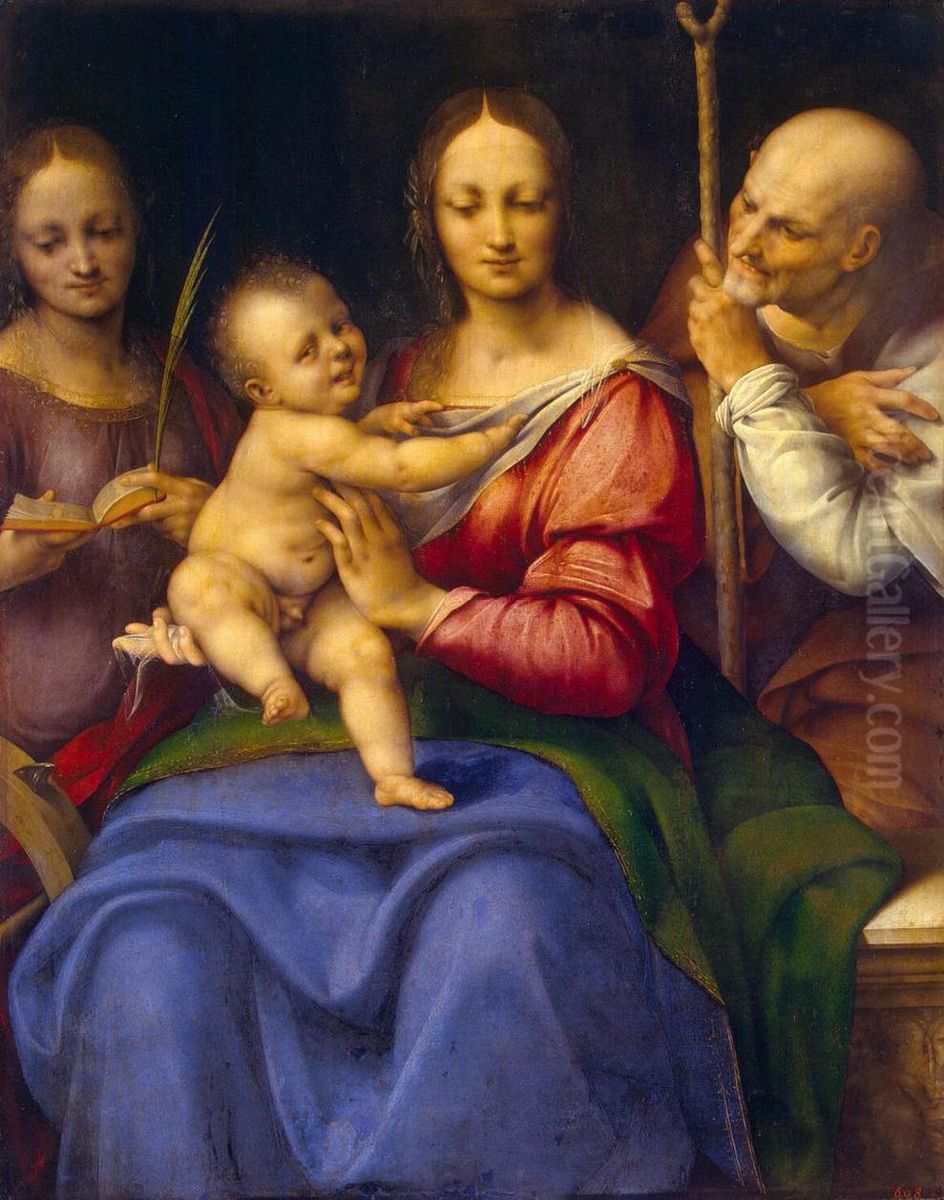 Holy Family with St Catherine Oil Painting by Cesare da Sesto