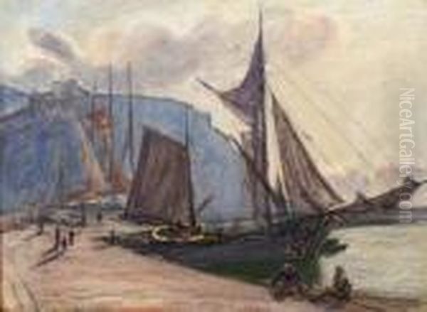 Cassis Bateaux A Quai. Oil Painting by Rene Seyssaud