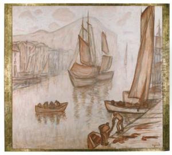 Bateaux A Quai Oil Painting by Rene Seyssaud