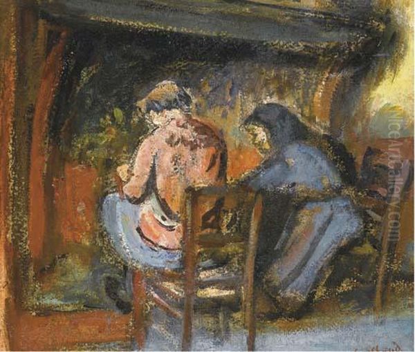 Deux Personnages Devant Une Cheminee Oil Painting by Rene Seyssaud