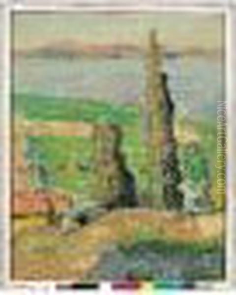 Etang Et Cypres, Circa 1910. Oil Painting by Rene Seyssaud