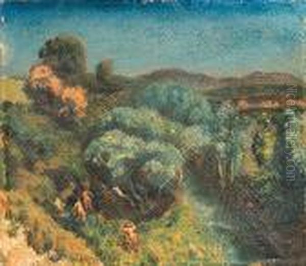 Nymphes Et Faunes Dans Un Paysage Boise Oil Painting by Rene Seyssaud