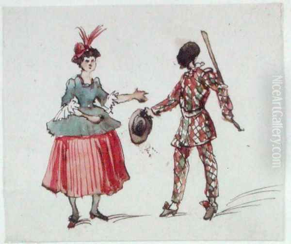 Two characters from the Commedia dellArte Oil Painting by George (nee Dupin) Sand