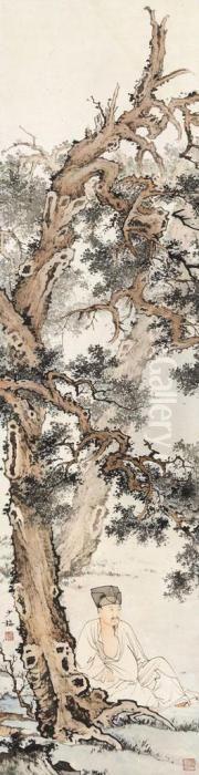 Scholar Under A Tree Oil Painting by Chen Shaomei