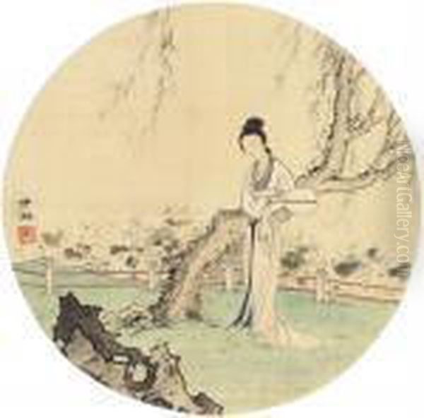 Lady Beside Willows Oil Painting by Chen Shaomei