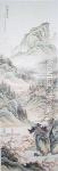 Plum Blossoms Competing The Riverscape Oil Painting by Chen Shaomei