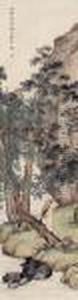 Scholar In Mountain Oil Painting by Chen Shaomei