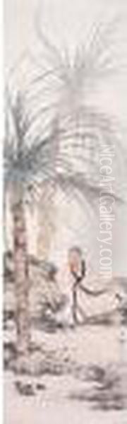 Scholar Beneath Banana Trees Oil Painting by Chen Shaomei