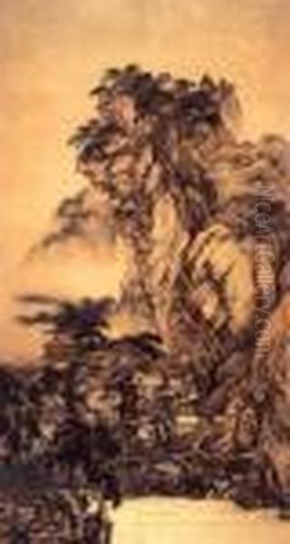 Landscape In The Style Of Guo Xi Oil Painting by Chen Shaomei