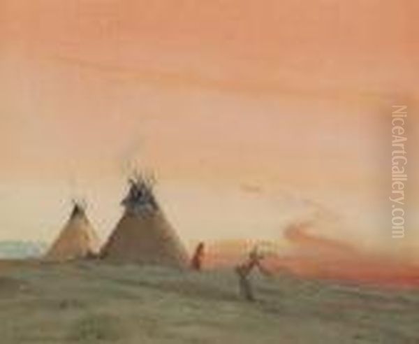 Sunset On The Great Plains Oil Painting by Joseph Henry Sharp