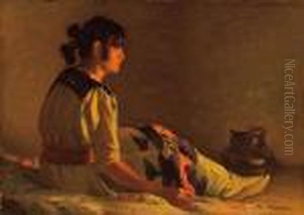 Crucita By Firelight Oil Painting by Joseph Henry Sharp