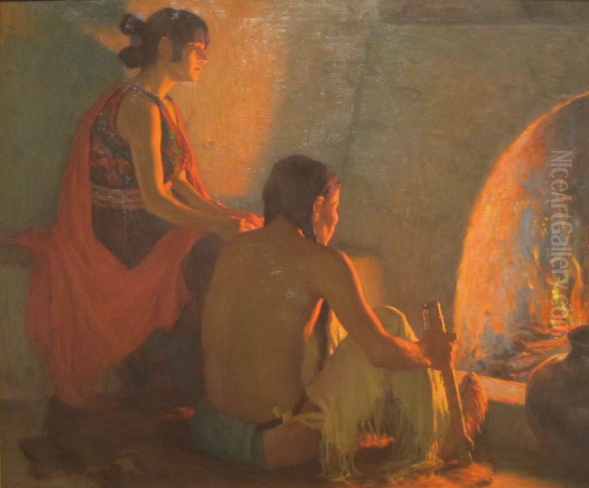 Fireside Oil Painting by Joseph Henry Sharp