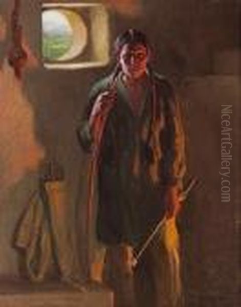 Hunting Son, Firelight And Daylight,taos Oil Painting by Joseph Henry Sharp