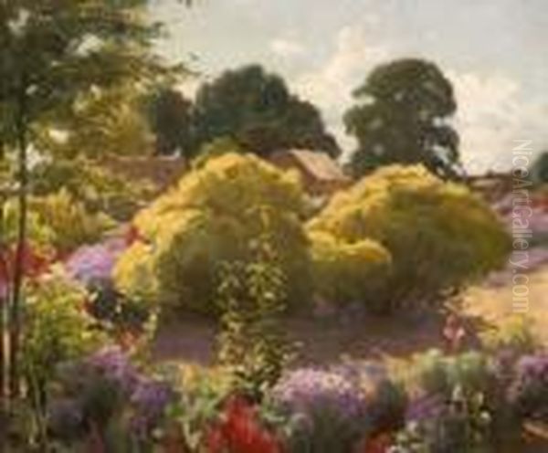 Bottom Of The Hill - Studio Yard Oil Painting by Joseph Henry Sharp