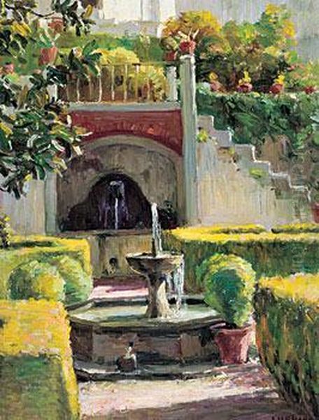 Garden Scene Oil Painting by Joseph Henry Sharp