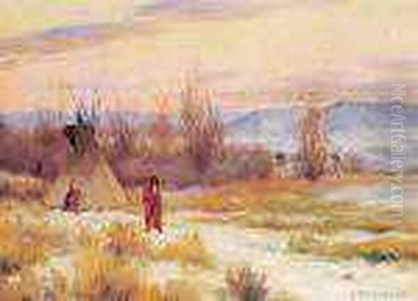 On The Banks Of The Little Big Horn Oil Painting by Joseph Henry Sharp