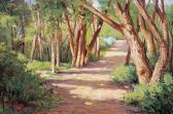 Path Along The Cottonwoods -taos Oil Painting by Joseph Henry Sharp