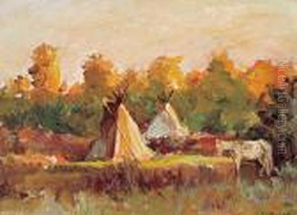 Late Afternoon - Crow Reservation Oil Painting by Joseph Henry Sharp