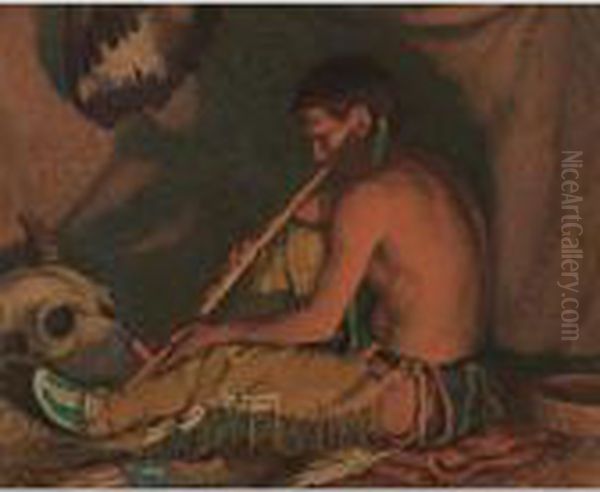 Playing To The Buffalo Skull Oil Painting by Joseph Henry Sharp