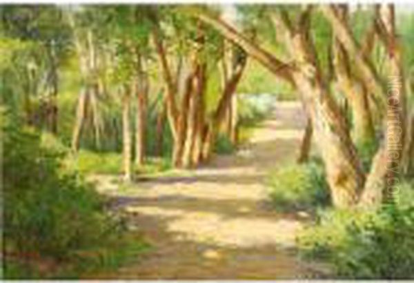 Path Along The Cottonwoods - Taos Oil Painting by Joseph Henry Sharp