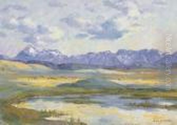 Blackfeet Water Hole, Glacier Park Oil Painting by Joseph Henry Sharp